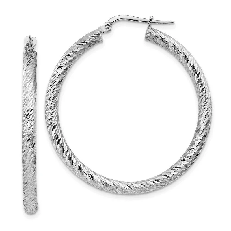 Hoop earrings with rhinestone-studded rims for a glamorous touch-Curata 14k 3x30 White Gold Sparkle Cut Round Hoop Earrings - 39.5x37.25mm Wide 3mm Thick