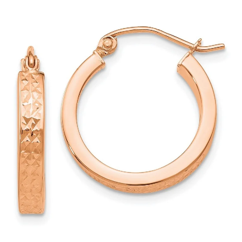 Best hoop earrings with intricate beaded details for a textured, stylish appearance-Curata 14k Rose Gold 17x3mm Sparkle Cut In and Out Hoop Earrings