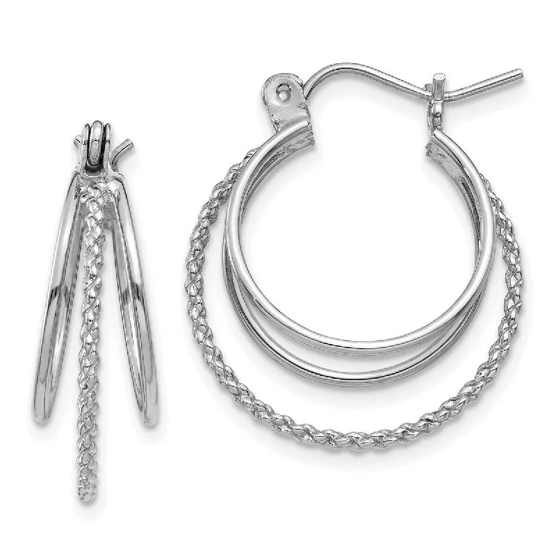 Hoop earrings with luxe velvet finishes for a rich and luxurious touch-Curata 14k White Gold 8x19mm Polished and Textured Circle Triple Hoop Earrings