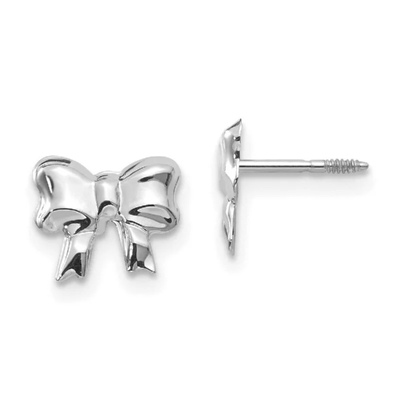 Best hoop earrings with butterfly motifs for a playful and whimsical appearance-Curata 14k White Gold 8x5mm Polished Bow Screw back Post Earrings