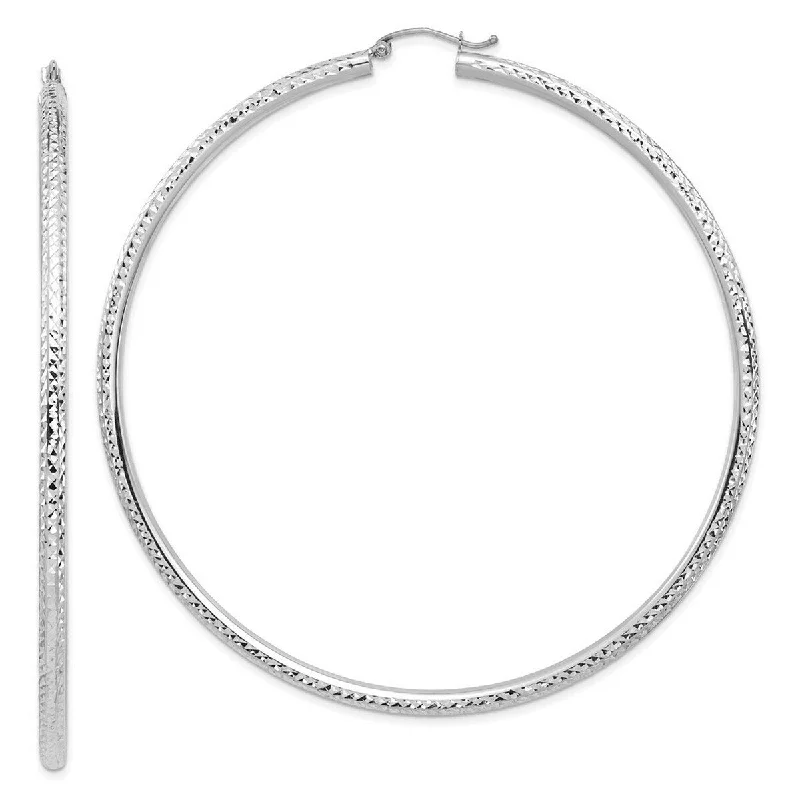 Best hoop earrings with geometric hexagon shapes for a modern, angular look-Curata 14k White Gold Lightweight 3mm Sparkle Cut Hoop Earrings - 82.15x79.52mm Wide 3mm Thick