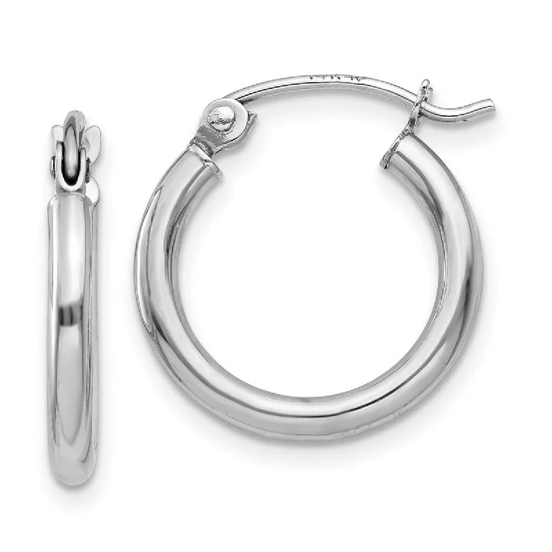 Hoop earrings with floral motifs for a feminine and nature-inspired look-Curata 14k White Gold Polished 2x15mm RoundClassic Hoop Earrings