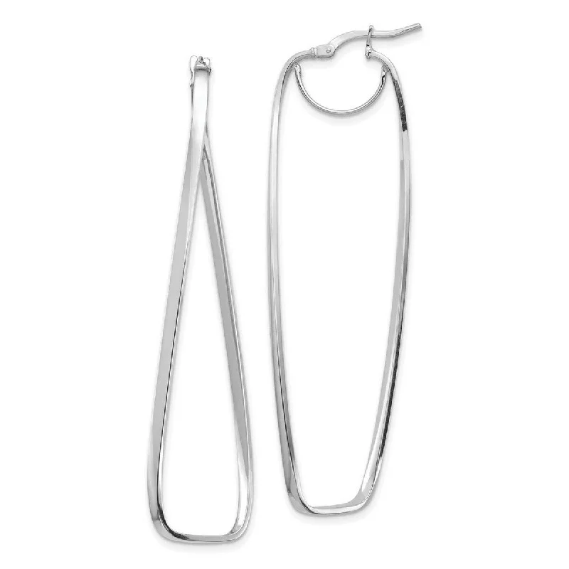 Best hoop earrings with geometric pendants for a modern, chic appeal-Curata 14k White Gold Polished Wavy Rectangle Hoop Earrings - 64.6x16.6mm Wide 2.12mm Thick