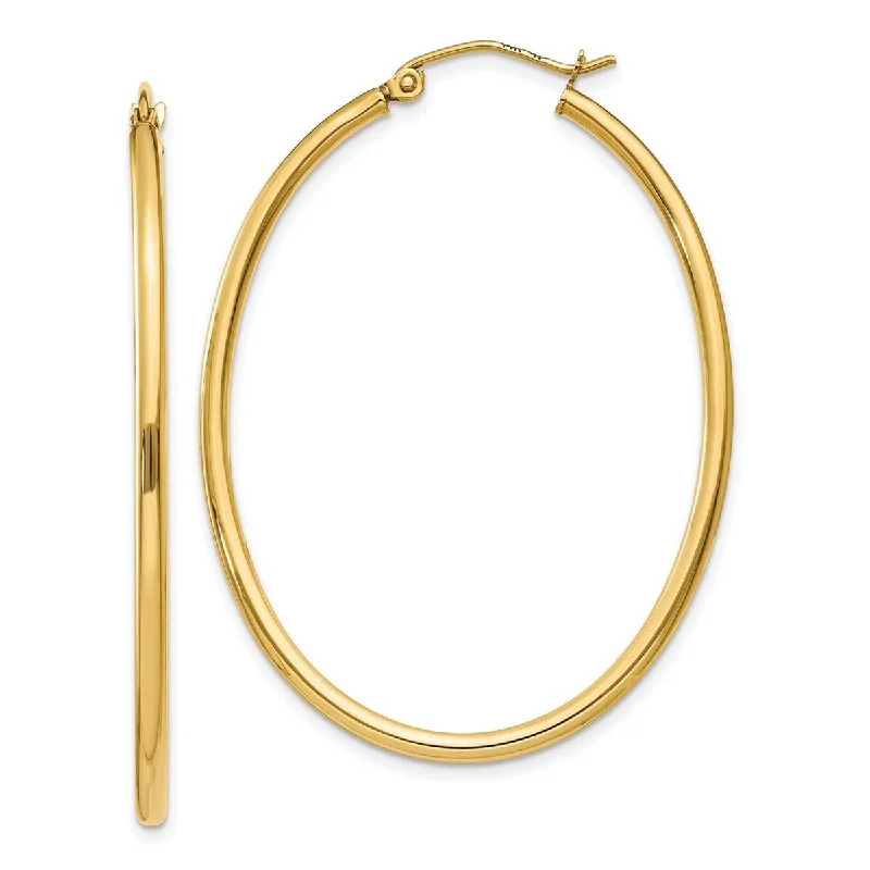 Best hoop earrings with detachable studs for a versatile and adjustable accessory-Curata 14k Yellow Gold 2x35mm Oval Polished Hoop Earrings