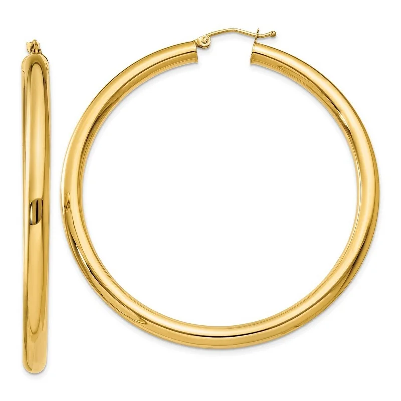 Hoop earrings with floral motifs for a feminine and nature-inspired look-Curata 14k Yellow Gold Polished 4x55mm Lightweight Round Hoop Earrings