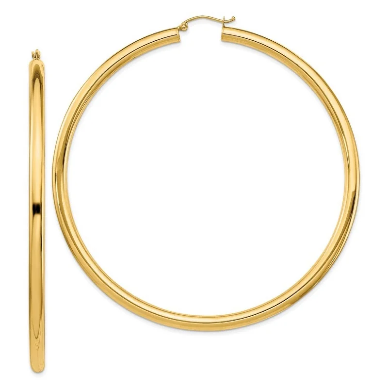 Hoop earrings with oversized pearl accents for a statement-making look-Curata 14k Yellow Gold Polished 82x4mm Hoop Earrings