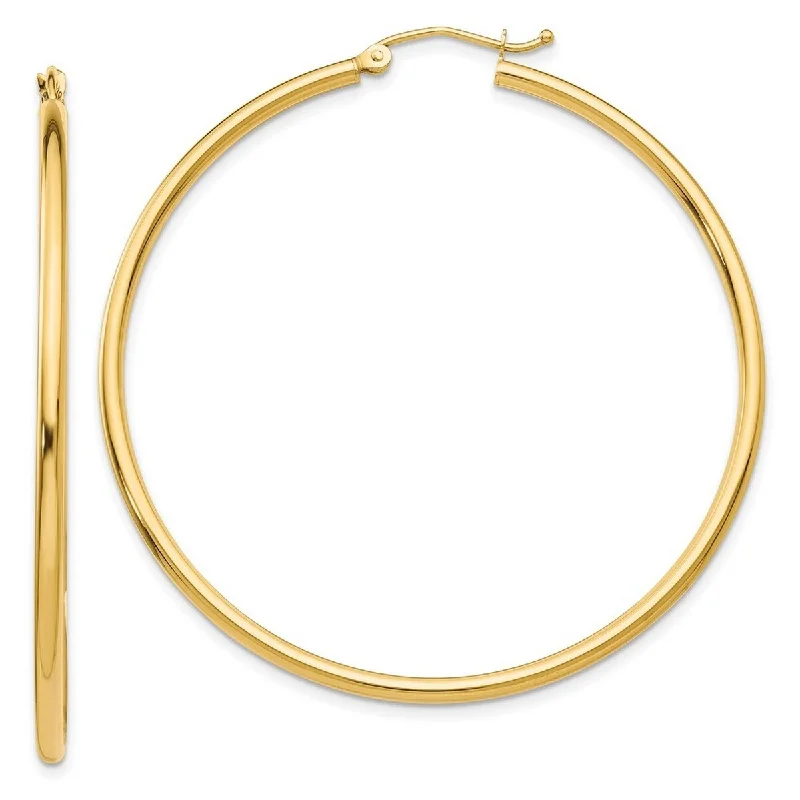 Hoop earrings with infinity loop designs for a continuous and eternal shape-Curata 14k Yellow Gold Polished Lightweight Tube 2x50mm Hoop Earrings