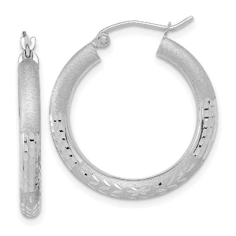 Hoop earrings with leather accents for a sleek and bold combination-Curata 14k Yellow or White Gold Satin Half Diamond Cut 26x3mm Classic Hoop Earrings