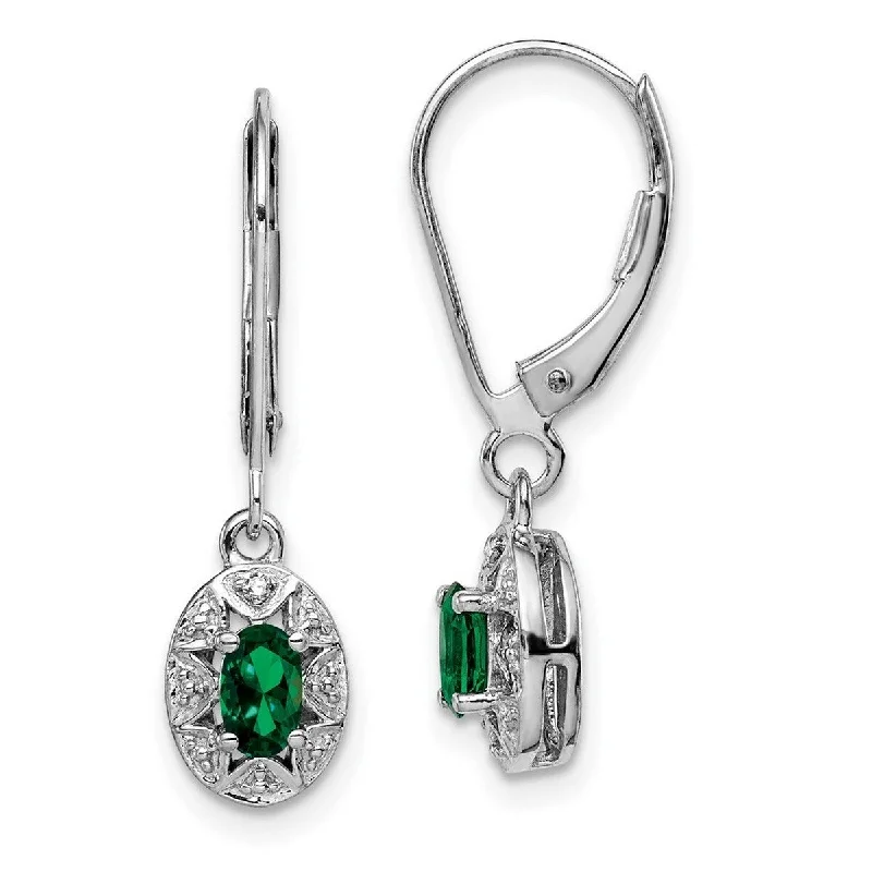 Best hoop earrings with marbled designs for a trendy and artistic effect-Curata 925 Sterling Silver Dangle Polished Leverback Diamond and Created Emerald Earrings Measures 26x7mm Wide