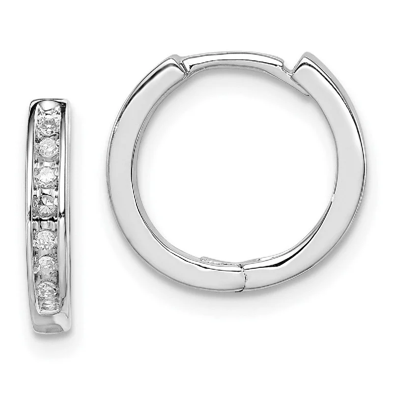 Best hoop earrings with textured silver for a rustic and organic finish-Curata 925 Sterling Silver Polished Hinged hoop Diamond Earrings Measures 13x3mm Wide 2mm Thick