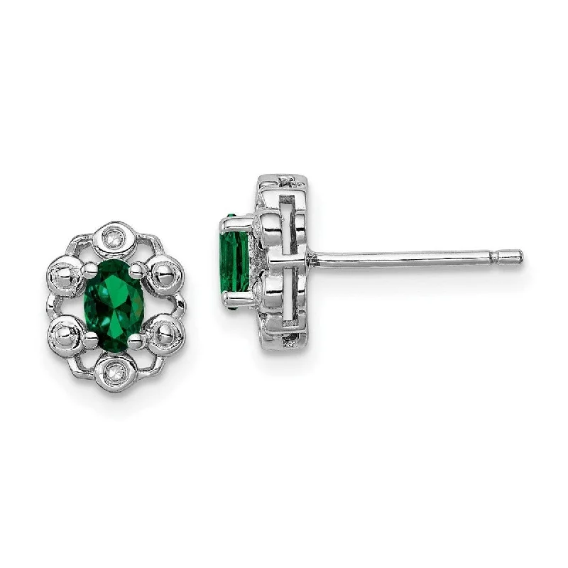 Best hoop earrings with gold-plated finishes for an affordable luxury vibe-Curata 925 Sterling Silver Polished Open back Post Earrings Created Emerald and Diamond Earrings Measures 9x7mm Wide