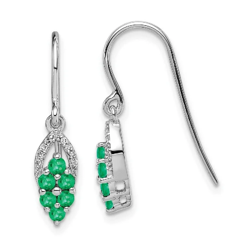 Hoop earrings with heart-shaped frames for a romantic and feminine look-Curata 925 Sterling Silver Solid Dangle Polished Open back Diamond and Emerald Shepherd Hook Earrings Measures 25x5mm Wide