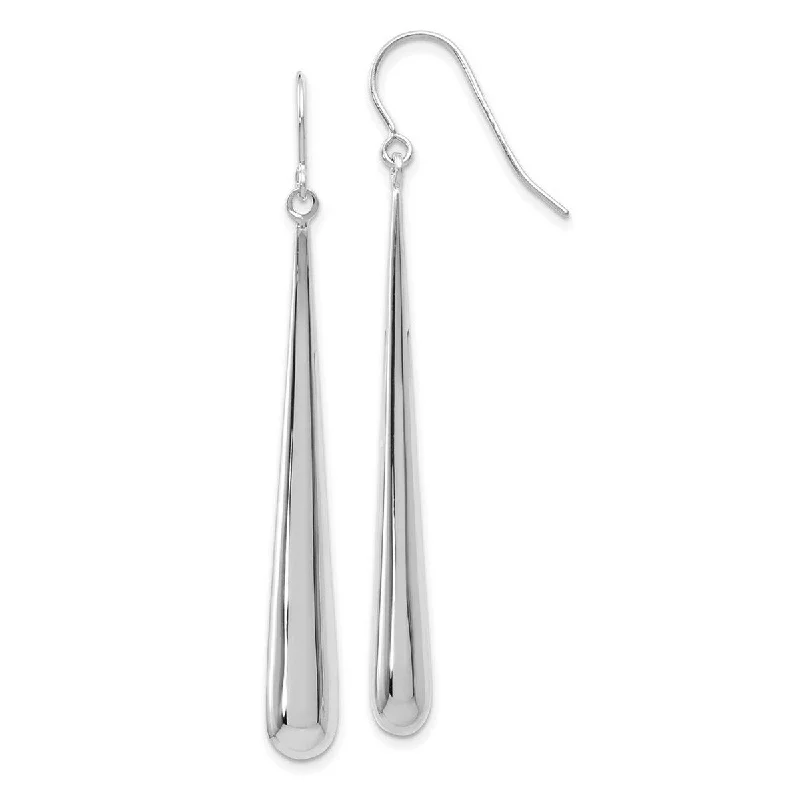 Best hoop earrings with smooth ceramic finishes for a polished, clean style-Curata Solid 14k White Gold Long Trendy Polished Tear-drop Hook Earrings (6mmx53mm)