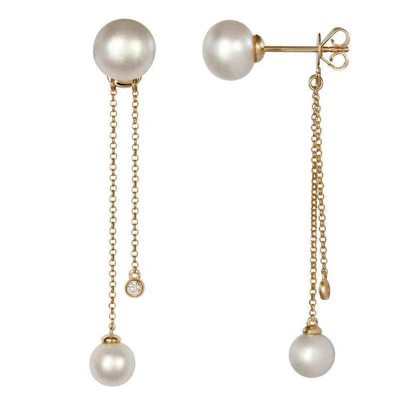 Best hoop earrings with vintage rhinestone embellishments for a retro-glam effect-Dangling Pearl Diamond Bezel Earrings