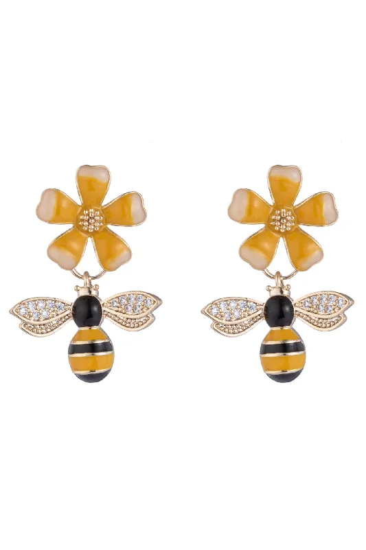 Hoop earrings with artistic filigree designs for an intricate, delicate finish-Devri Gold Bee Earring