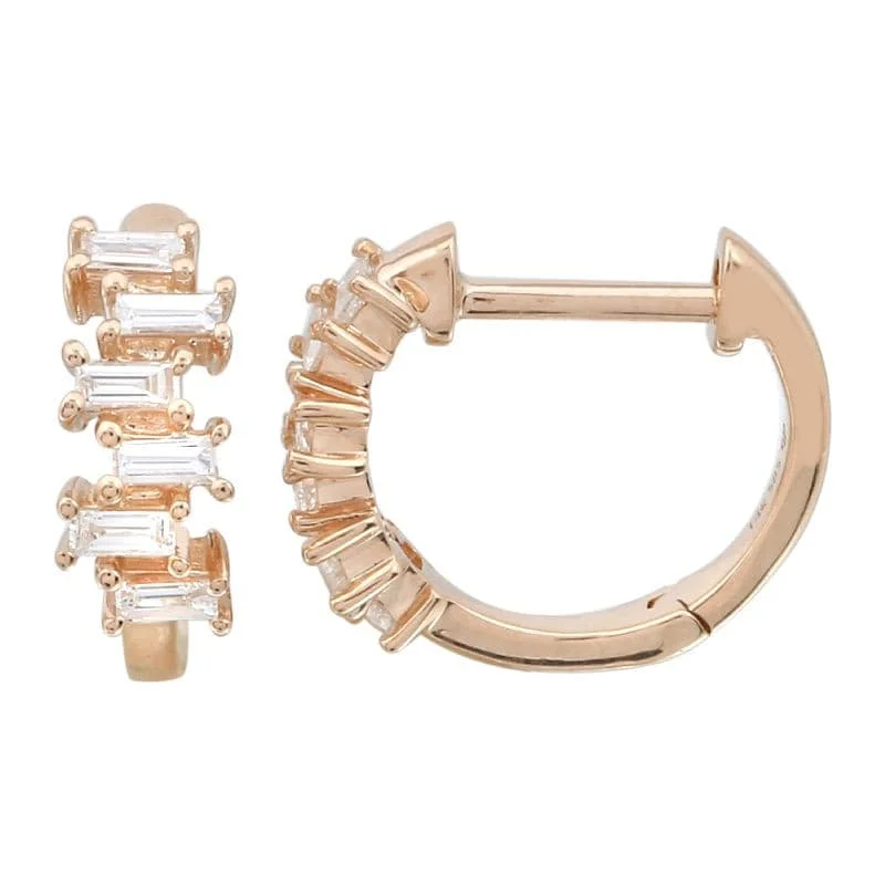 Hoop earrings with rhinestone-studded rims for a glamorous touch-Diamond Baguette Stacked Huggie Hoops