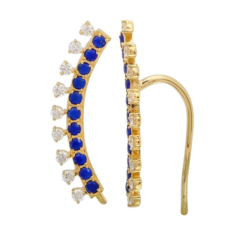 Stylish hoop earrings with diamond accents for an elegant and sparkling effect-Diamond Lapis Crawler Earrings