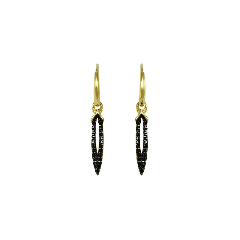 Hoop earrings with a chunky design for a bold and trendy statement-Stiletto Pavé Earring Mini - 18K Gold Vermeil + CZ Noir