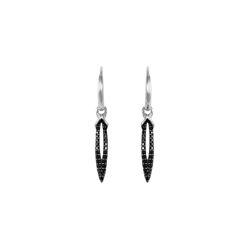 Hoop earrings with braided patterns for a detailed and textured finish-Stiletto Pavé Earring Mini - Sterling Silver + CZ Noir