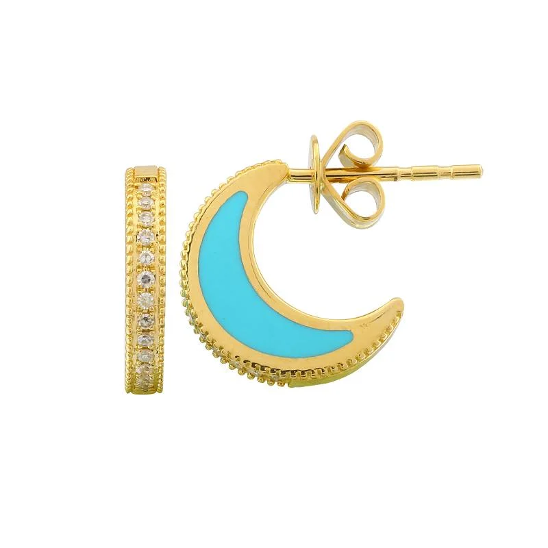 Best hoop earrings with infinity designs for a timeless and meaningful symbol-Enamel Crescent Moon Post Hoops