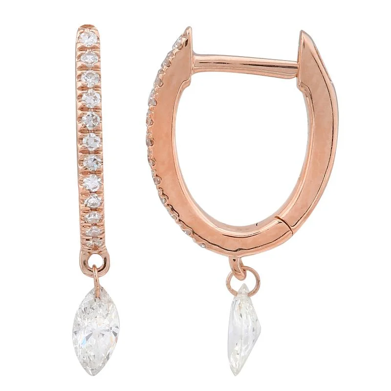 Best hoop earrings with geometric triangle shapes for a modern, chic design-Floating Diamond Marquise Oval Huggies