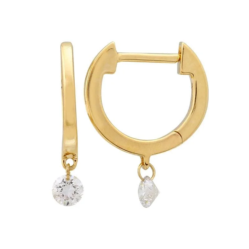 Hoop earrings with faceted crystals for added sparkle and shine-Floating Diamond Smooth Huggie Hoops