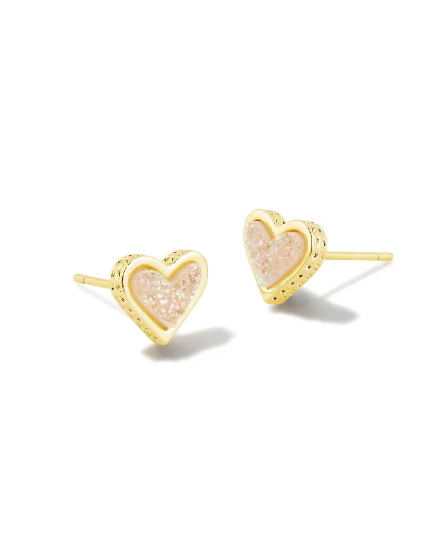 Hoop earrings with snake print designs for an edgy, wild appearance-Kendra Scott Framed Ari Heart Gold Studs in Iridescent Drusy