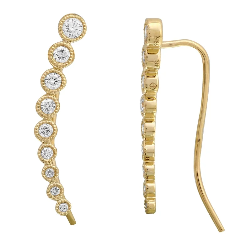 Hoop earrings with floral motifs for a feminine and nature-inspired look-Graduated Bezel Milgrain Ear Crawlers