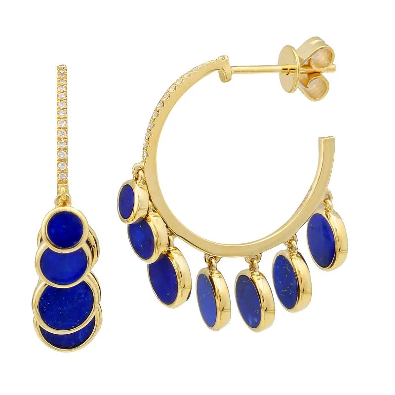 Hoop earrings with colorful beads for a fun and playful vibe-Lapis Dangle Stud Hoops