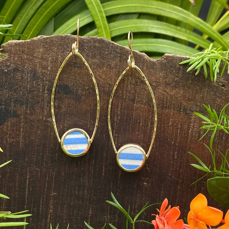 Medium hoop earrings for an everyday look with the perfect balance of style-Light Blue Lines 14k Gold Earrings