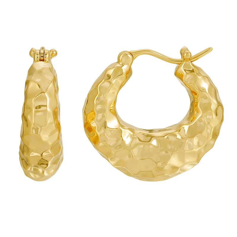 Medium hoop earrings for an everyday look with the perfect balance of style-Light Weight Gold Hammered Hoop Earrings