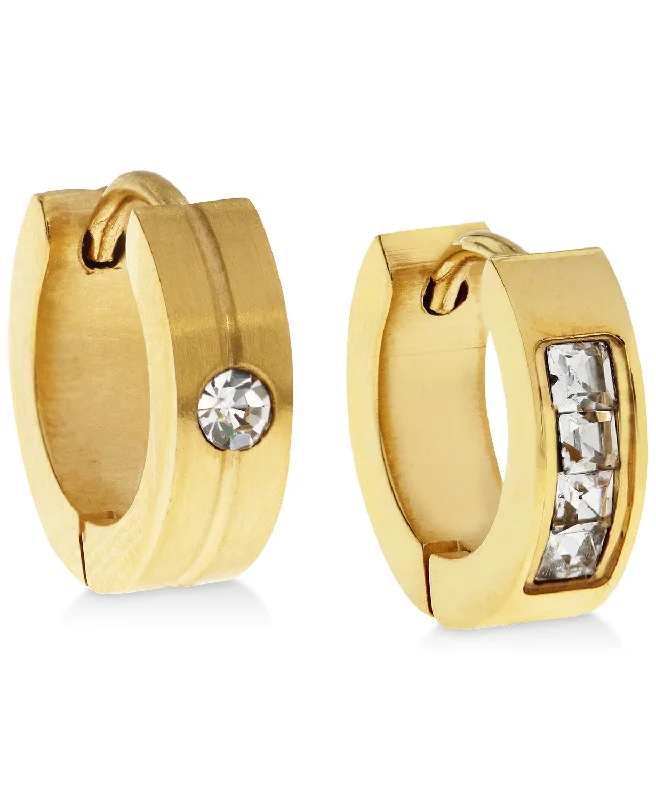 Best hoop earrings with geometric cuts for a sharp, modern appeal-Men's Gold-Tone Stainless Steel & Cubic Zirconia Mismatch Hoop Earrings