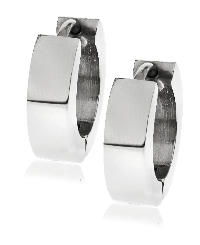 Hoop earrings with twisted leather for a chic and modern boho look-Men's Stainless Steel Huggie Hoop Earrings