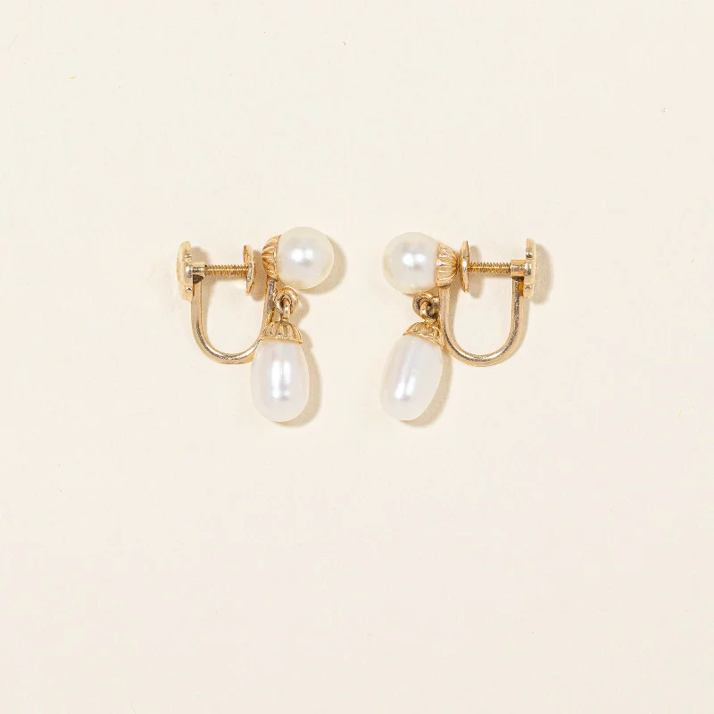 Hoop earrings with gold accents for a warm, elegant statement piece-Pearl Drop Screw On Earrings