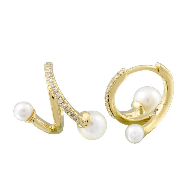 Best hoop earrings with geometric triangle shapes for a modern, chic design-Pearl Illusion Spiral Lobe Huggies