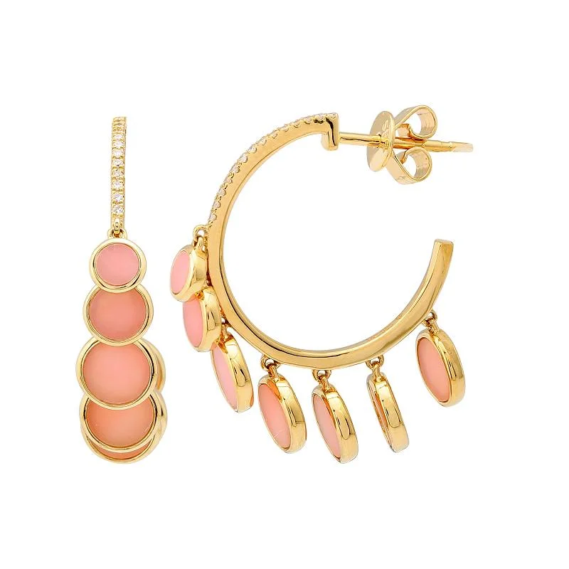 Best hoop earrings with geometric shapes for a modern and artistic appeal-Pink Opal Dangle Stud Hoops