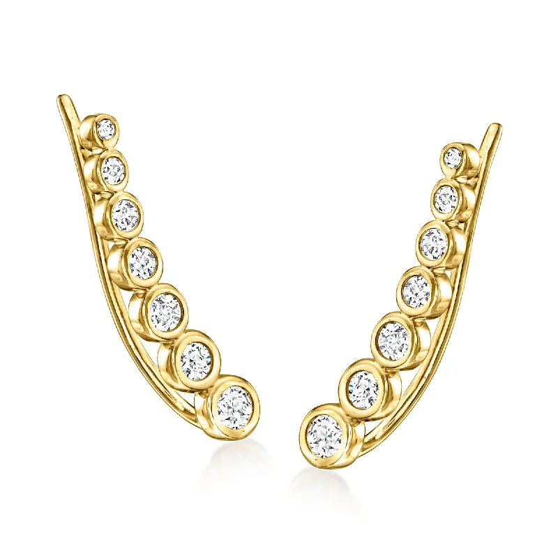 Best hoop earrings with minimal embellishments for a sleek and modern look-Ross-Simons Bezel-Set Diamond Ear Climbers in 14kt Yellow Gold