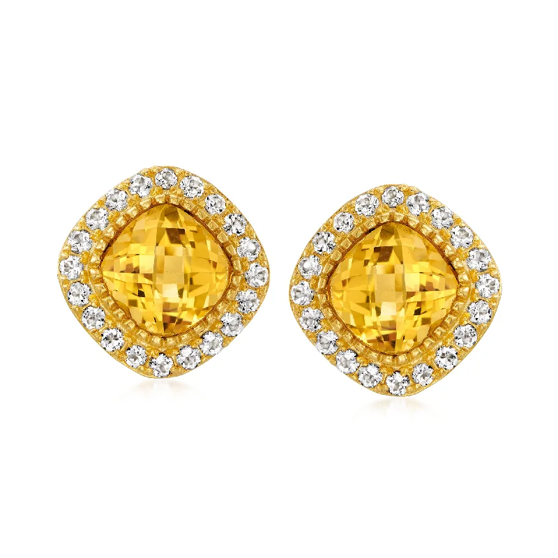 Stylish hoop earrings with diamond accents for an elegant and sparkling effect-Ross-Simons Citrine and White Topaz Earrings in 18kt Gold Over Sterling