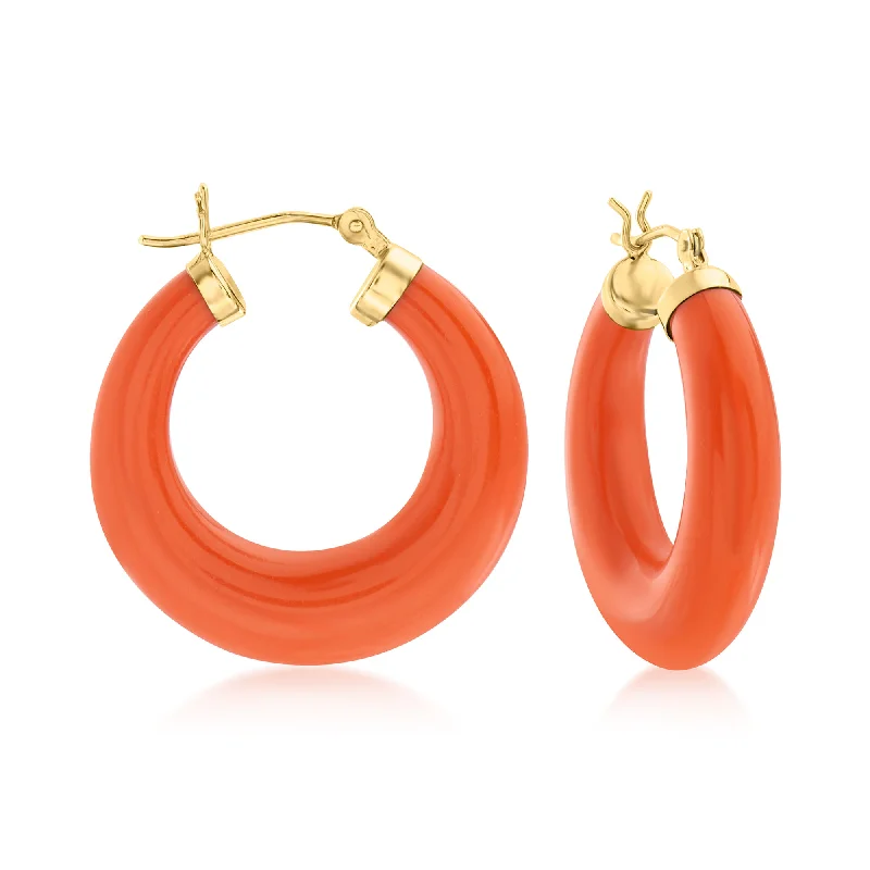 Best hoop earrings with baroque pearls for a luxurious and elegant vibe-Ross-Simons Simulated Coral Hoop Earrings in 14kt Yellow Gold