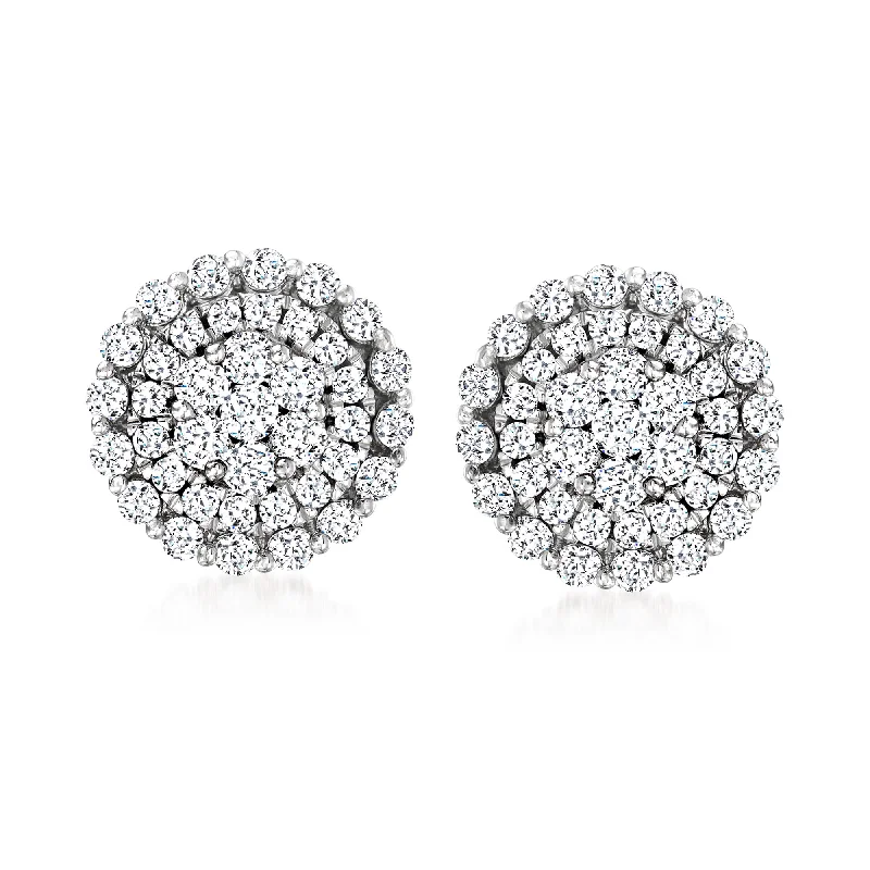 Best hoop earrings with enamel details for a colorful and modern look-Ross-Simons Diamond Cluster Earrings in 14kt White Gold