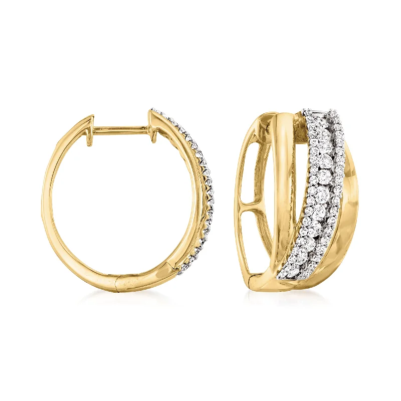 Hoop earrings with hammered copper for a warm and rustic aesthetic-Ross-Simons Diamond Crossover Hoop Earrings in 14kt Yellow Gold