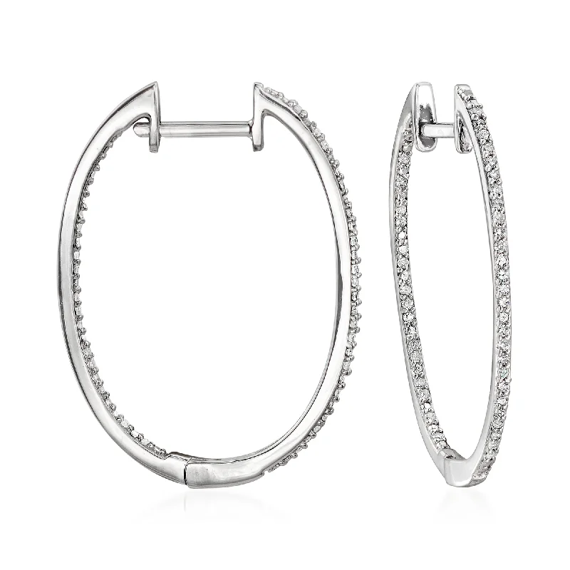 Lightweight hoop earrings for comfortable and all-day wear-Ross-Simons Diamond Inside-Outside Hoop Earrings in Sterling Silver