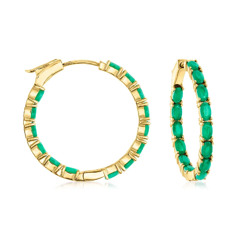 Hoop earrings with removable pendants for a versatile and customizable accessory-Ross-Simons Green Chalcedony Inside-Outside Hoop Earrings in 18kt Yellow Gold Over Sterling