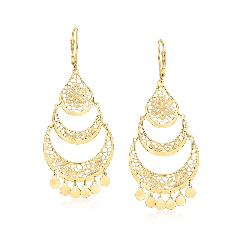 Hoop earrings with textured finishes for a vintage and classic style-Ross-Simons Italian 14kt Yellow Gold Openwork Floral Lace Chandelier Earrings