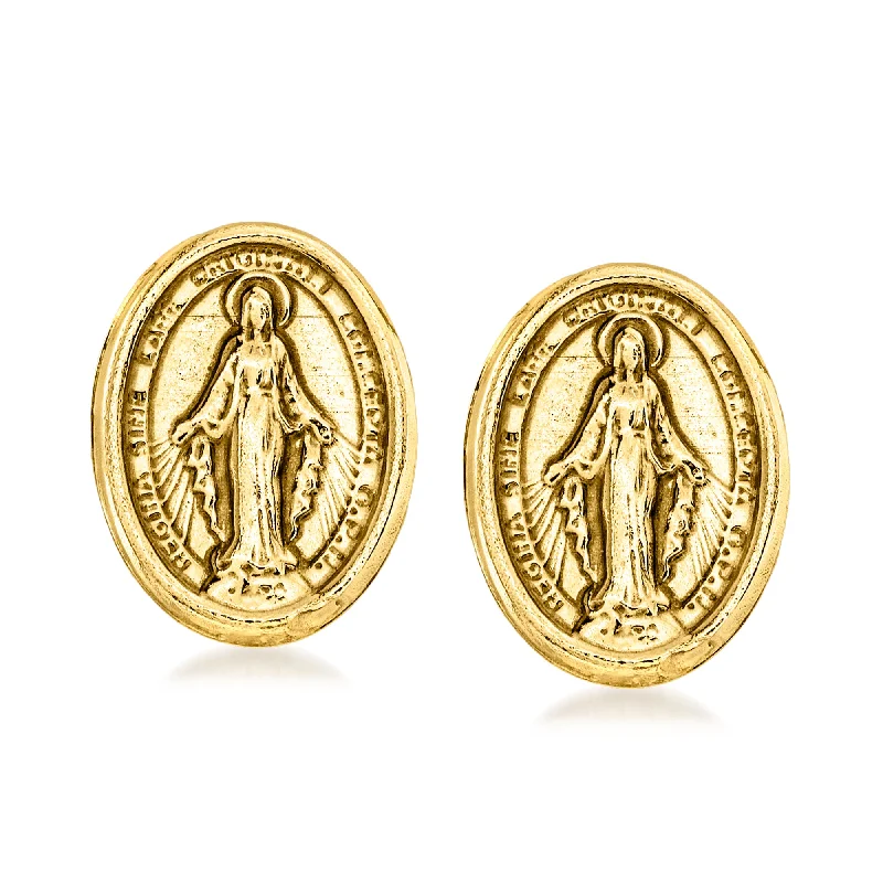 Best hoop earrings with minimalist designs for a clean and modern aesthetic-Ross-Simons Italian 18kt Yellow Gold Miraculous Medal Earrings