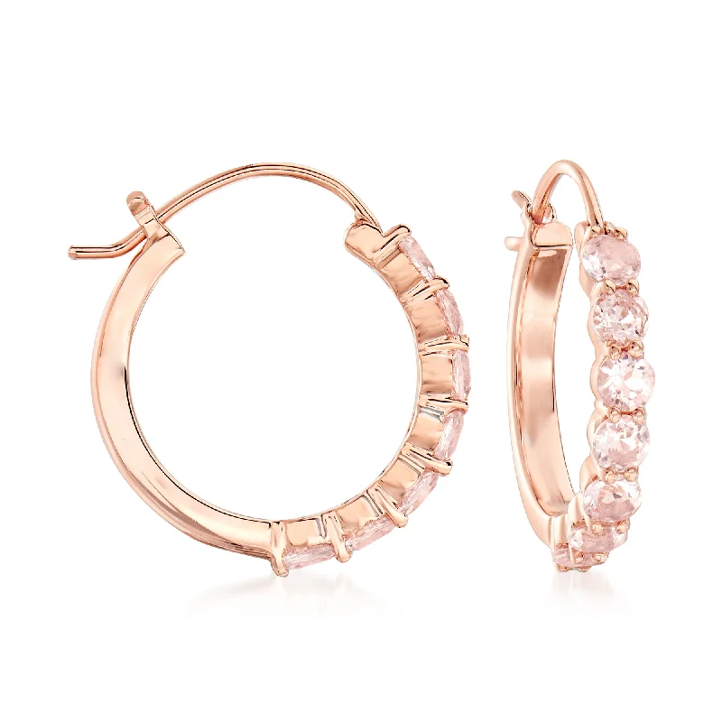 Best hoop earrings with crescent-shaped designs for a bold, moon-inspired style-Ross-Simons Morganite Hoop Earrings in 18kt Rose Gold Over Sterling