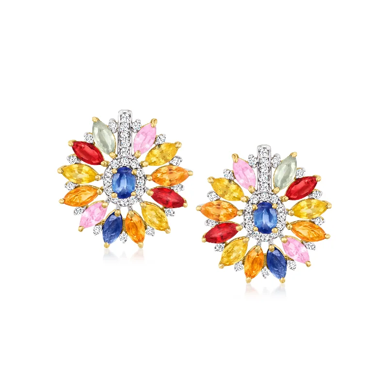 Best hoop earrings with butterfly motifs for a playful and whimsical appearance-Ross-Simons Multicolored Sapphire and . Diamond Earrings in 14kt Yellow Gold