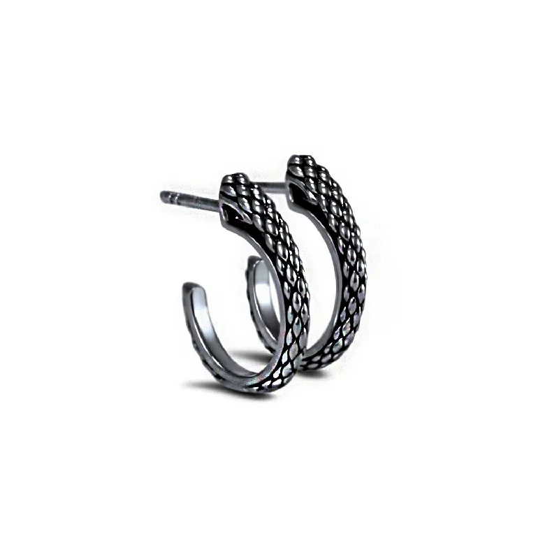 Hoop earrings with snake print designs for an edgy, wild appearance-Spirit Python Hoop Earring 18mm - Black Ruthenium Vermeil