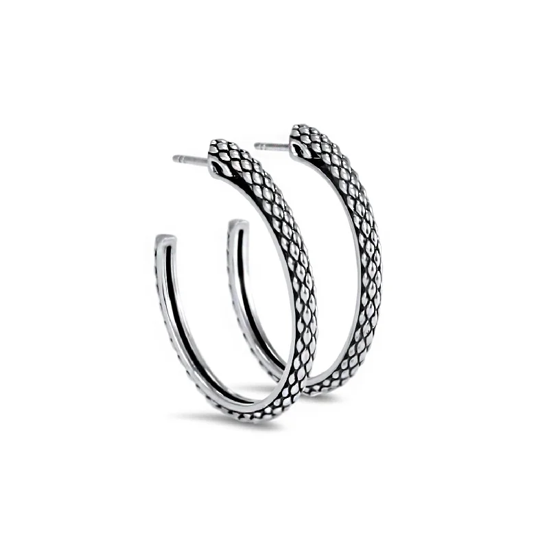 Best hoop earrings with textured silver for a rustic and organic finish-Spirit Python Hoop Earring 30mm - Sterling Silver