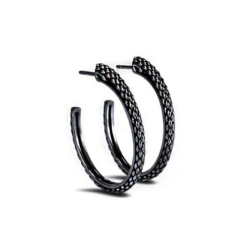 Hoop earrings with gold accents for a warm, elegant statement piece-Spirit Python Hoop Earring 30mm - Black Ruthenium Vermeil